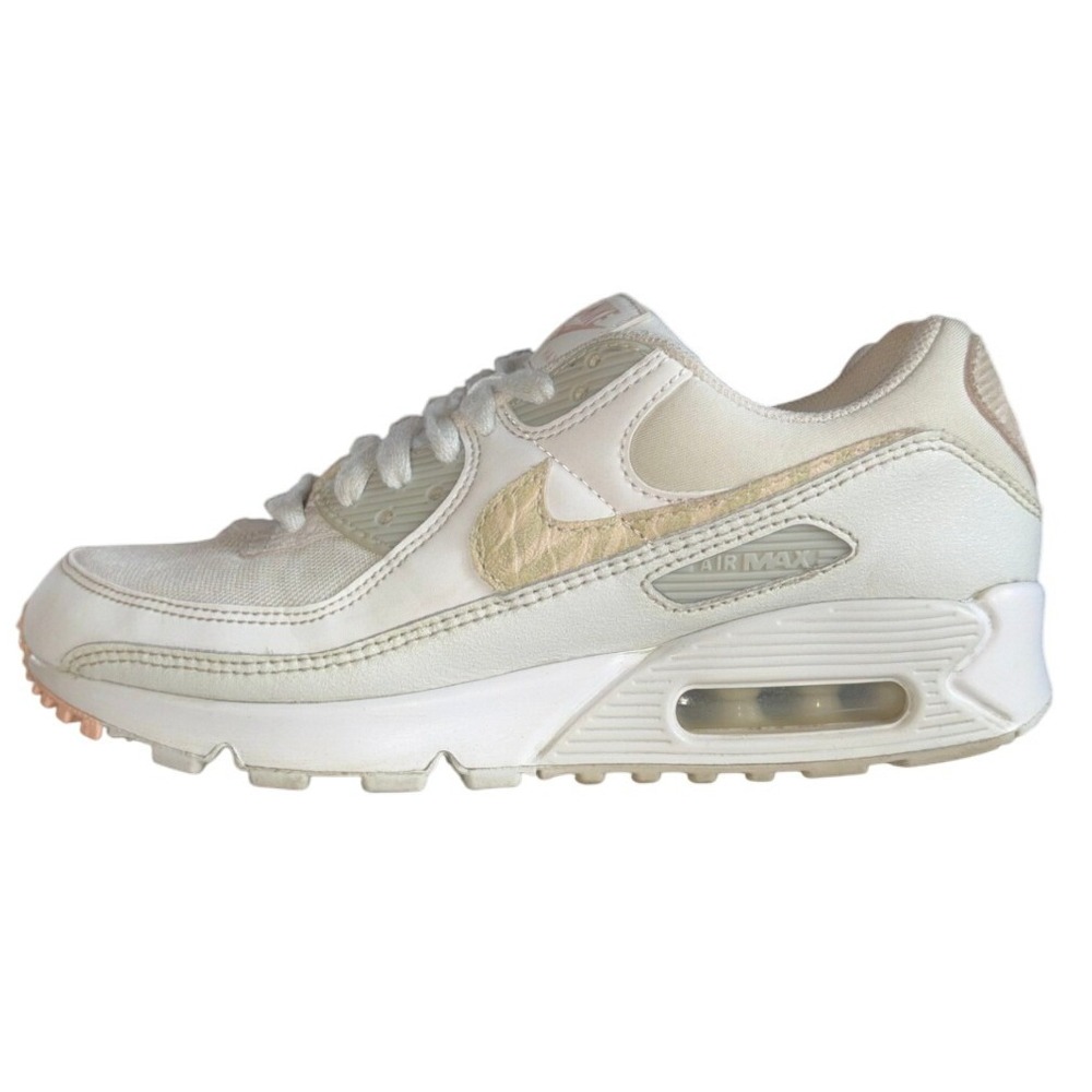 Nike Air Max 90 Shoes White Peach Leather Suede Accents CV8824 100 Women US‎ 8